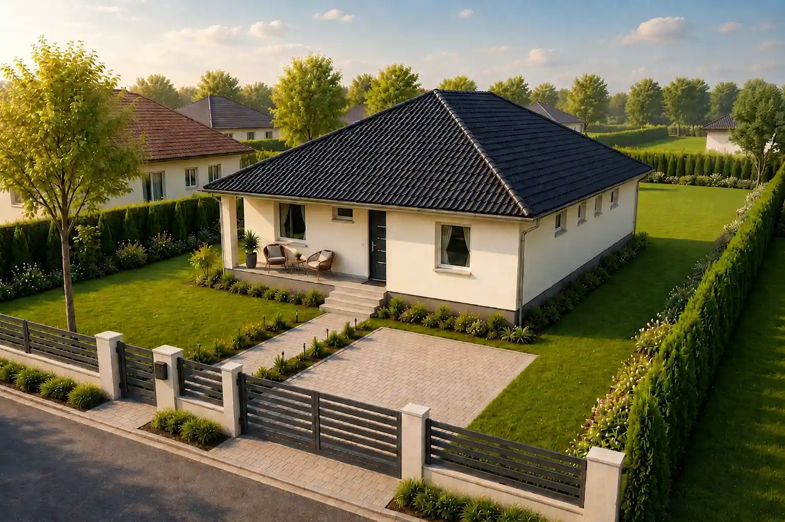 Iváncsai új építésű családi ház jobb oldali homlokzati látványterve